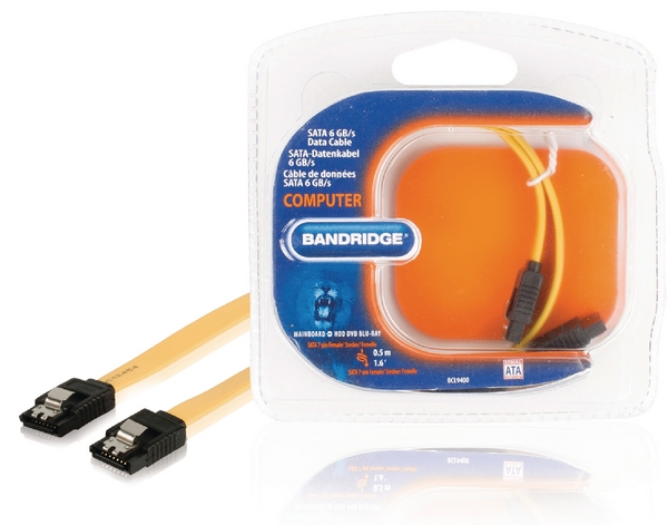 Bandridge SATA 6Gb/s Data Cable, SATA - SATA, 0.5m, Yellow