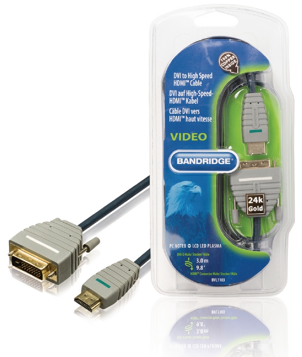 Bandridge HDMI - DVI-D 24+1 Pin Male 3m Blue