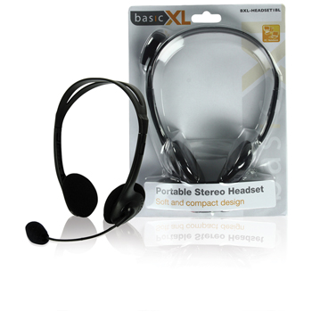 basicXL Portable Stereo Headset, 2x3.5mm, 2m, Black