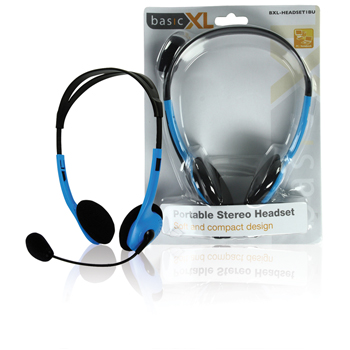basicXL Portable Stereo Headset, 2x3.5mm, 2m, Blue