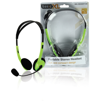 basicXL Portable Stereo Headset, 2x3.5mm, 2m, Green