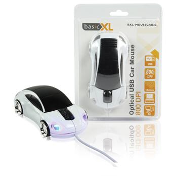 basicXL Optical Car Mouse, 800 DPI, 1.5m, USB, White