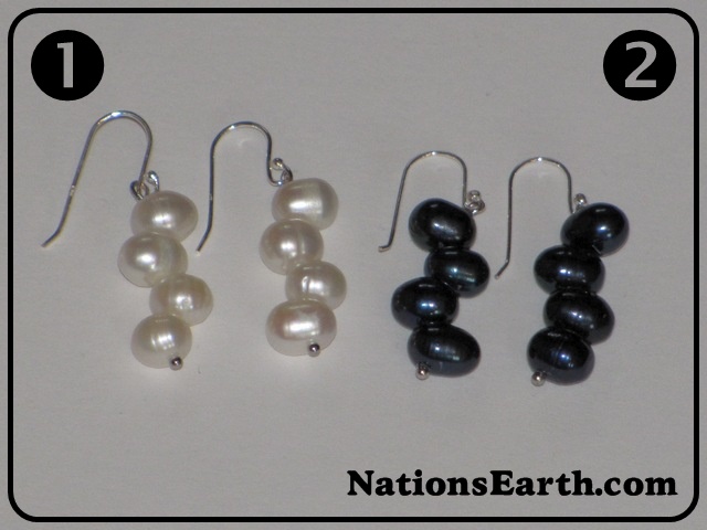 Side Drilled White 4-Pearl Dangle Earrings (No.1)