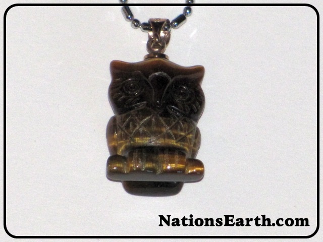 Horned Owl Tiger's Eye Gemstone Pendant