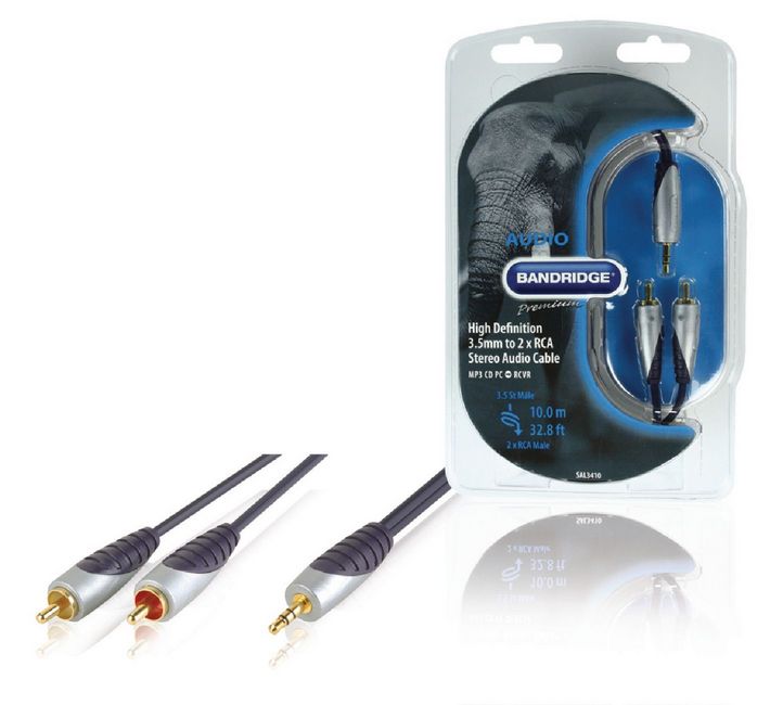 Bandridge Premium Audio, 3.5mm - 2xRCA Stereo Audio Cable, 10m