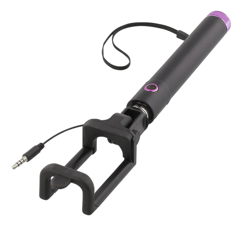 Streetz Wired Selfie Stick, 3.5mm, iOS/Android, Black/Pink