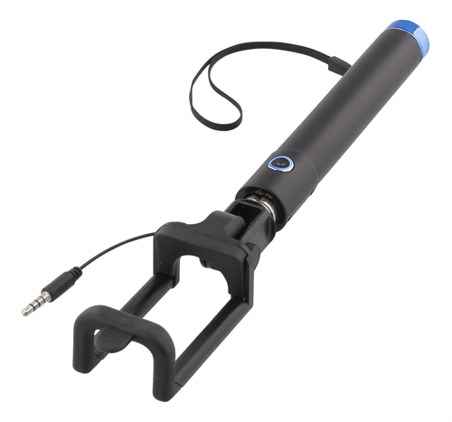 Streetz Wired Selfie Stick, 3.5mm, iOS/Android, Black/Blue Streetz Wired Selfie Stick, 3.5mm, iOS/Android, Black/Blue