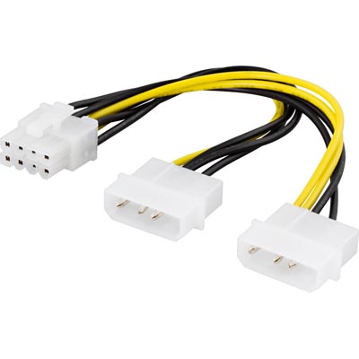 Deltaco Power Adapter, 2x4-pin Molex to 8-pin PCI Express, 0.3m