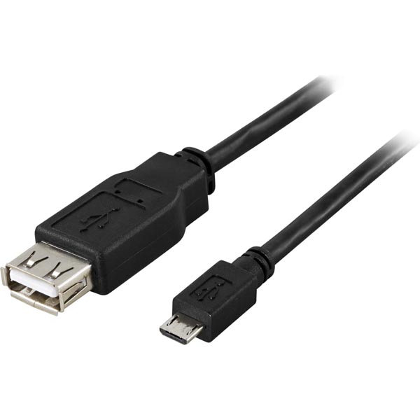 Deltaco USB 2.0 Adapter, A Female - Micro B Male, 0.2m, Black