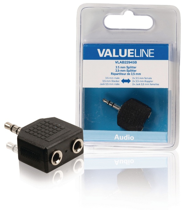 Valueline Stereo Audio Adapter 3.5mm Male - 2x3.5mm Female Black