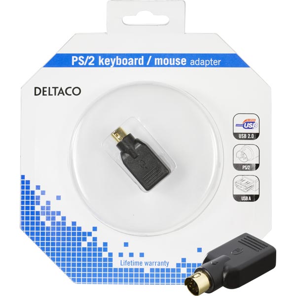 Deltaco PS/2 Keyboard/Mouse Adapter, PS/2 Male - USB A Female