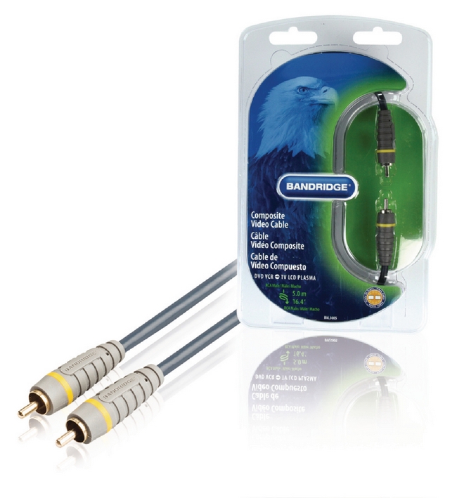 Bandridge Composite Video Cable, RCA Male-Male, Gold Plated, 5m