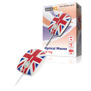 basicXL Optical Mouse, 800 DPI, 1.4m, USB, UK Flag Design