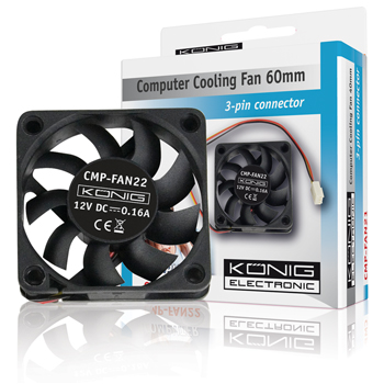 König Computer Cooling Fan 60mm, 3-pin Connector, Black