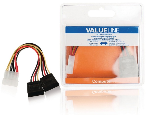 Valueline Power Adapter Molex Male - 2xSATA 15-pin Female