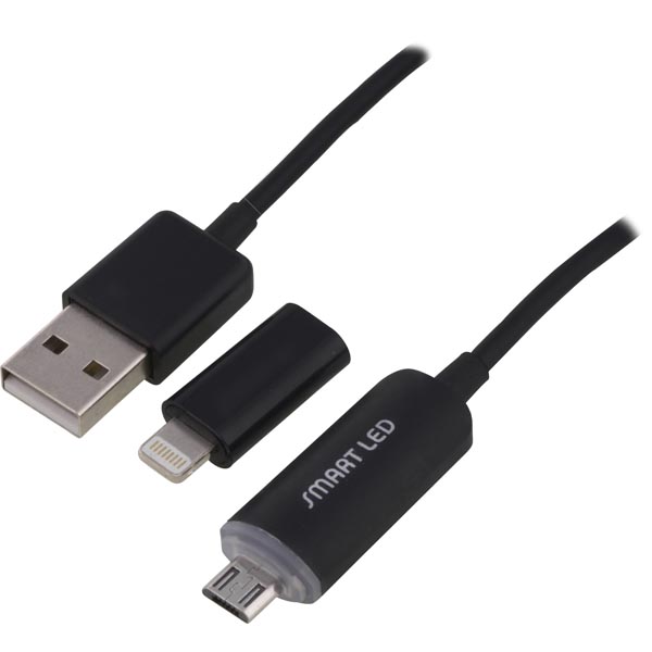 Epzi Smart Led, USB 2.0 A - Micro-B / Lightning, 1m, Black