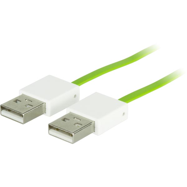 Deltaco USB 2.0 Cable, A Male - A Male, 0.5m, Green, Flat